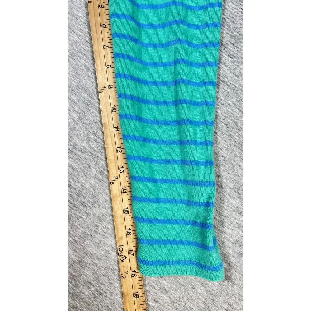 LL Bean Sweater Womens XL Green Blue Striped‎ 1/4 Zip Mock Neck Knit Pullover